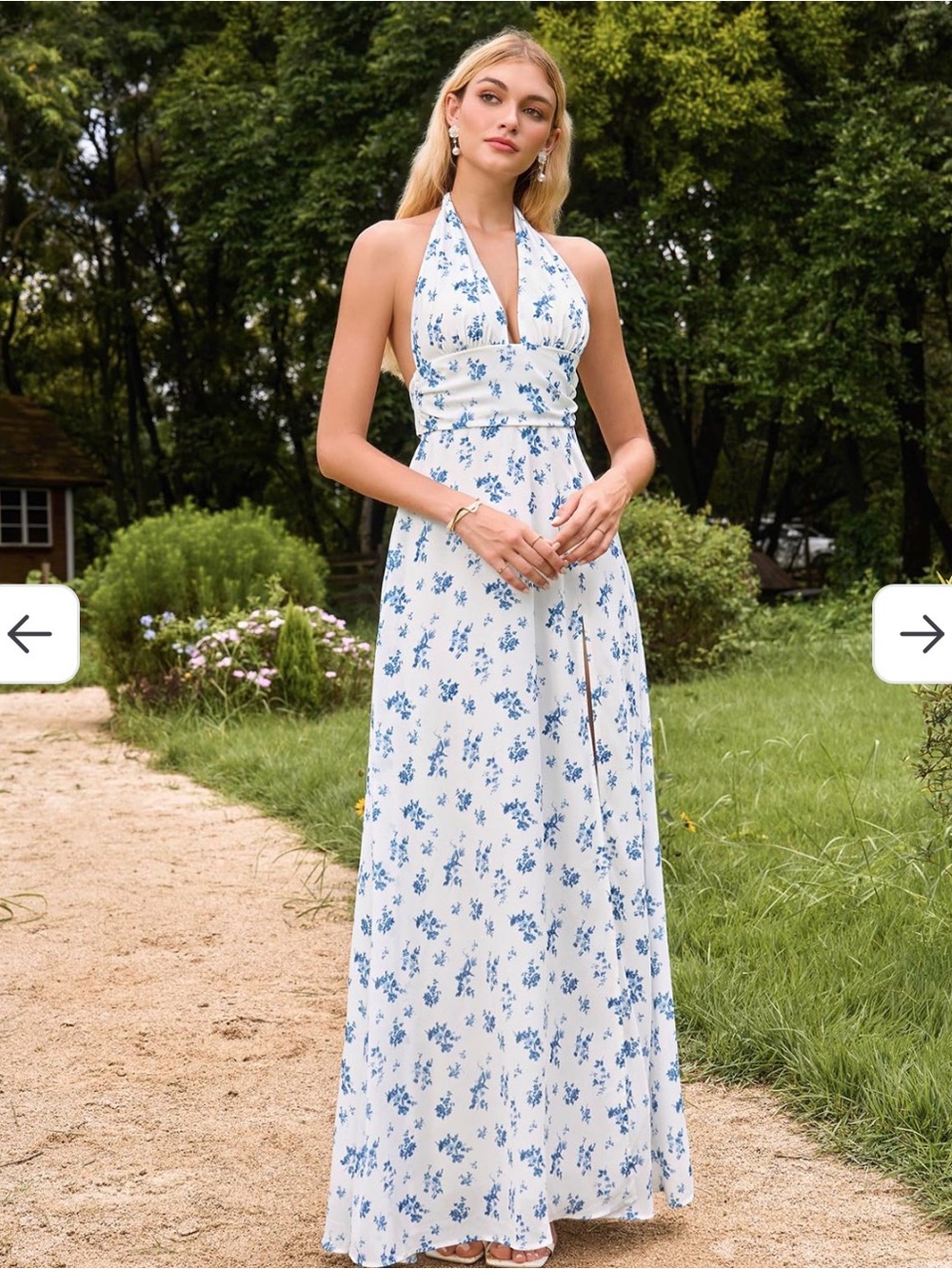XinFSh Women’s Summer Floral Halter Flowy Wedding Guest Maxi Dress XS